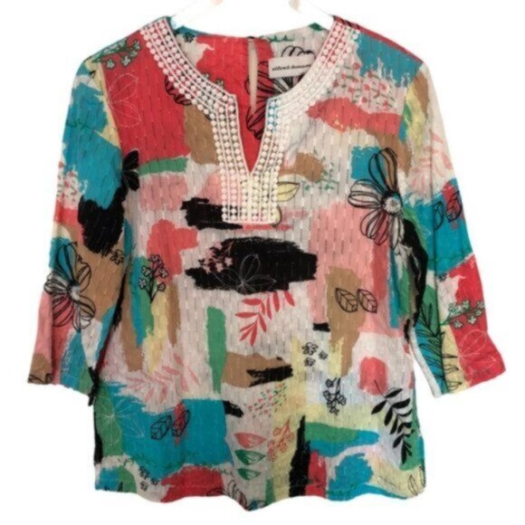 Alfred Dunner | Women's Multicolor Long Sleeve Floral Print Tunic Top Size 10 - Picture 1 of 11